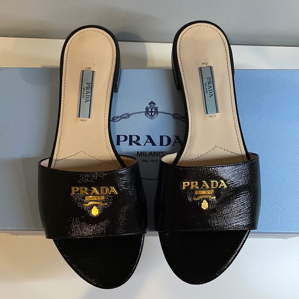 Prada black flat sandals